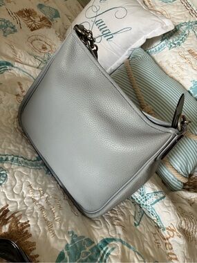 Coach Pebbled Leather Shoulder Bag in light blue